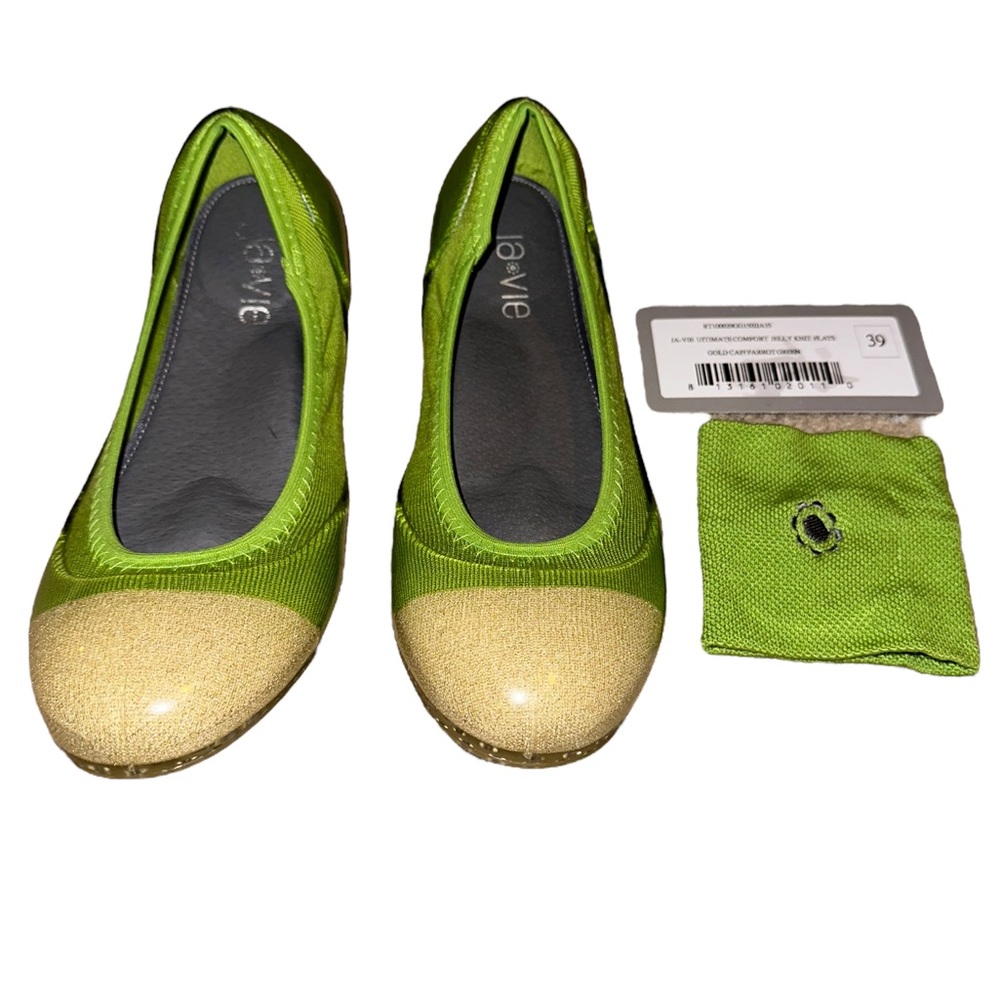 Ja vie Knit Jelly Ballet Flat Gold Toe Parrot Green 39 Women’s 8